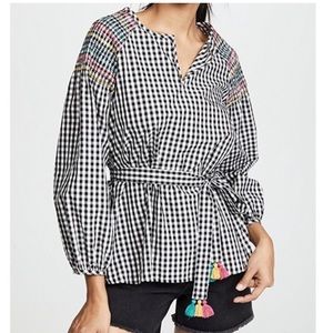 Madewell Smocked Gingham Top Size Small Euc - image 1